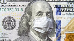 Benjamin Franklin on dollar bill wearing face mask