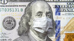 Benjamin Franklin on dollar bill wearing face mask