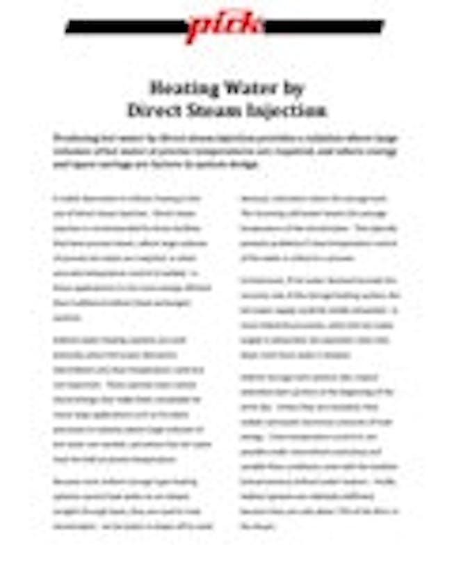 Heating Water by Direct Steam Injection Chemical Processing