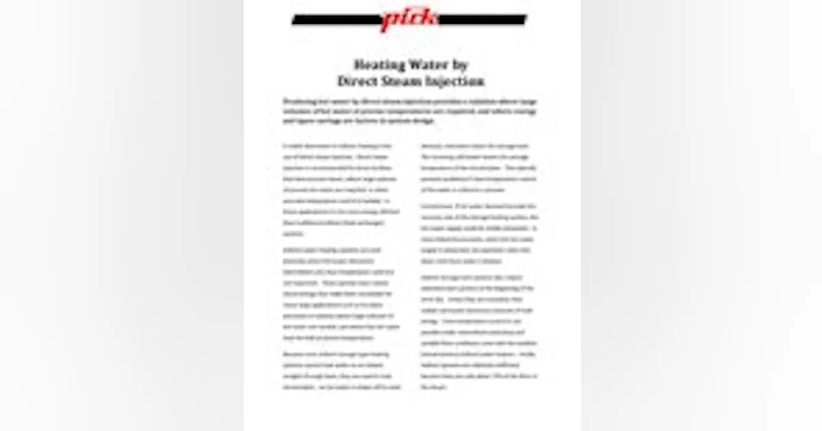 Direct Steam Injection Drawing Heating Water by Direct Steam Injection | Chemical Processing ...