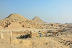 The Saqqara Saite Tombs Project excavation area overlooking the pyramid of Unas and the step pyramid of Djoser &copy; Saqqara Saite Tombs Project, University of T&uuml;bingen, T&uuml;bingen, Germany Photographer: S. Beck