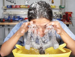 Figure 1. ANSI Z358.1 requires tepid water be delivered to emergency fixtures, which encourages an injured party to complete the full 15-minute flush during an emergency. ANSI suggests an incoming water temperature between 60ºF and 100ºF. Figure 1. ANSI Z358.1 requires tepid water be delivered to emergency fixtures, which encourages an injured party to complete the full 15-minute flush during an emergency. ANSI suggests an incoming water temperature between 60ºF and 100ºF.