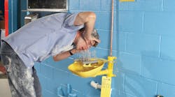 Figure 2. Emergency fixtures must be easy to locate in case of an emergency. Good lighting, brightly colored fixtures and signs can help users find eyewashes and drench showers easily. Figure 2. Emergency fixtures must be easy to locate in case of an emergency. Good lighting, brightly colored fixtures and signs can help users find eyewashes and drench showers easily.