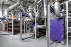 Figure 5. Plate-type heat exchangers help optimize thermal performance by enabling a number of close-temperature approaches and cross applications that previously were not economical or practical with shell-and-tube heat exchangers. Figure 5. Plate-type heat exchangers help optimize thermal performance by enabling a number of close-temperature approaches and cross applications that previously were not economical or practical with shell-and-tube heat exchangers.