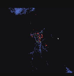 In this screenshot from a McKinsey & Co. webinar, Matej Macak, a partner in McKinsey & Company's London, U.K., demonstrates how AI could speed R&D using an AI model. The red dots represent molecules that had already been tested for refrigerant properties. In this screenshot from a McKinsey & Co. webinar, Matej Macak, a partner in McKinsey & Company's London, U.K., demonstrates how AI could speed R&D using an AI model. The red dots represent molecules that had already been tested for refrigerant properties.