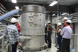 Figure 2. Vacuum systems use a system pressure lower than atmospheric pressure. They use a separator and a positive-displacement blower set between the vacuum charge side of the system and the pressure discharge side. Figure 2. Vacuum systems use a system pressure lower than atmospheric pressure. They use a separator and a positive-displacement blower set between the vacuum charge side of the system and the pressure discharge side.