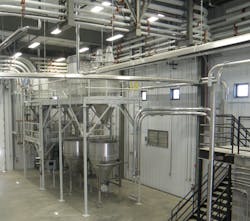 Figure 3. Dilute-phase conveyors move bulk materials that are suspended in an air stream from the positive pressure of a blower or fan set upstream of bulk material intake points or by a vacuum pump that removes air from the system downstream of bulk material discharge points.