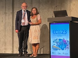 Professor Adisa Azapagic presented with the Davis medal by IChemE Past President David Bogle. Professor Adisa Azapagic presented with the Davis medal by IChemE Past President David Bogle.