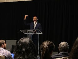 Thomas Kwan, director of sustainability research for Schneider Electric, addresses attendees at the World Chemical Forum in Houston on Sept. 12. Thomas Kwan, director of sustainability research for Schneider Electric, addresses attendees at the World Chemical Forum in Houston on Sept. 12.