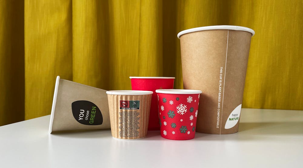 An array of paper cups