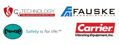 CV Technology, Fauske &amp; Assocs., REMBE and Carrier Vibrating Equipment logos