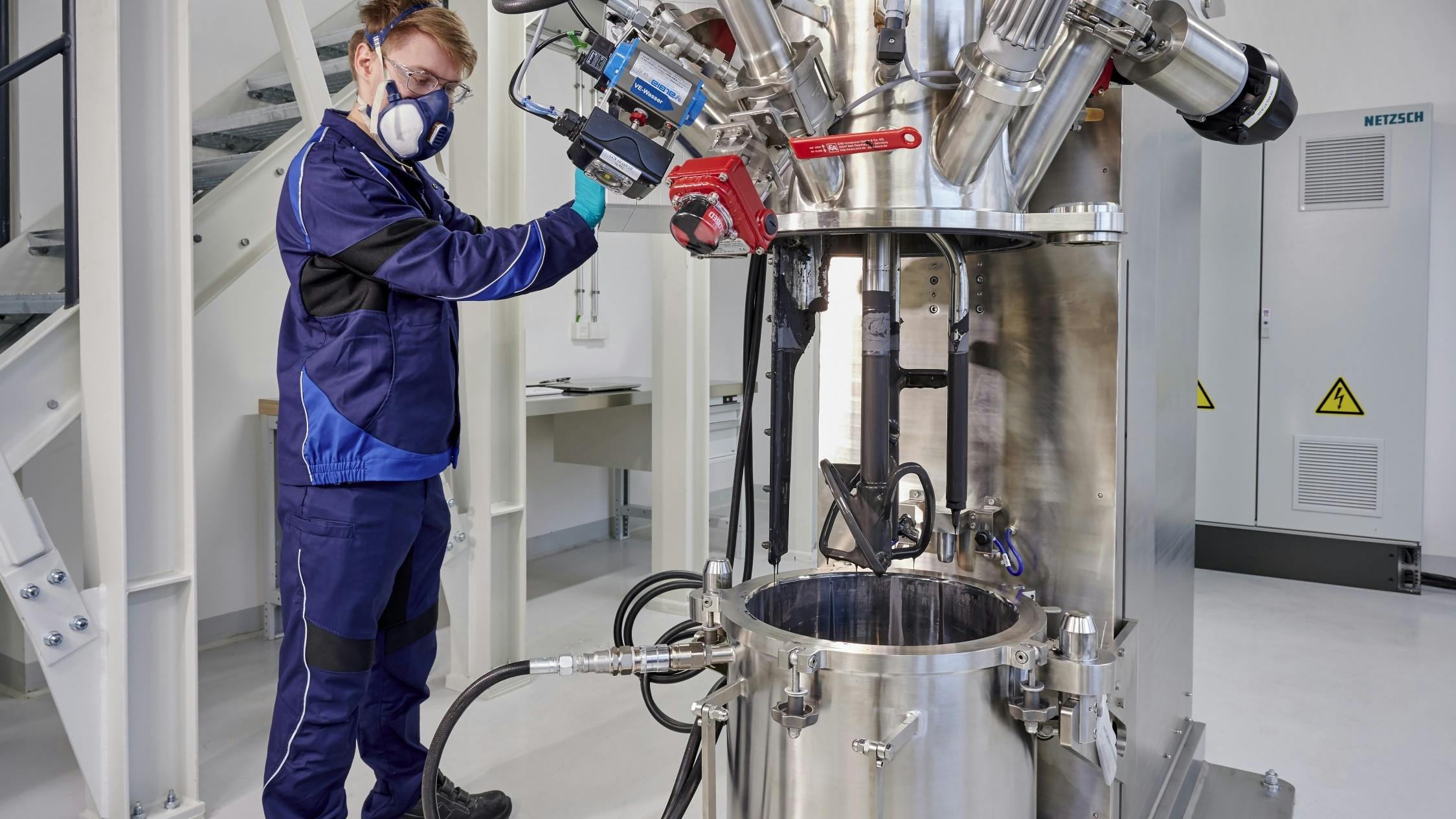 Dosing and mixing of the electrode slurry at BMW's Battery Cell Competence Center.