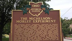Historical marker sign for the Michelson-Morley Experiment found in Ohio Historical marker sign for the Michelson-Morley Experiment found in Ohio