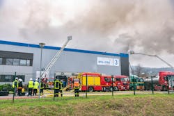 A fire broke out at a Bolloré Logistics warehouse storing lithium batteries in France on Jan. 16, 2023. A fire broke out at a Bolloré Logistics warehouse storing lithium batteries in France on Jan. 16, 2023.
