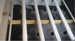 Figure 9. Photo of a lateral section and spray nozzles in a counterflow tower. Figure 9. Photo of a lateral section and spray nozzles in a counterflow tower.