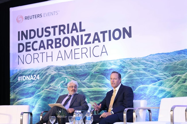 Mark Nikolich (right), CEO of Braskem America Inc., answers questions from moderator Michael Schwartz, chief strategy officer at Elysian Carbon Management, Oct. 1 during the opening day of the Reuters Industrial Decarbonization North America event .