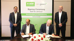 From left: Gautam Reddy K, CEO, AM Green Ammonia; Mahesh Kolli, Group President, AM Green; Dr. Markus Kamieth, chairman of the board of executive directors of BASF SE and Alexander Gerding, managing director, BASF India and head, BASF Group Companies India.
