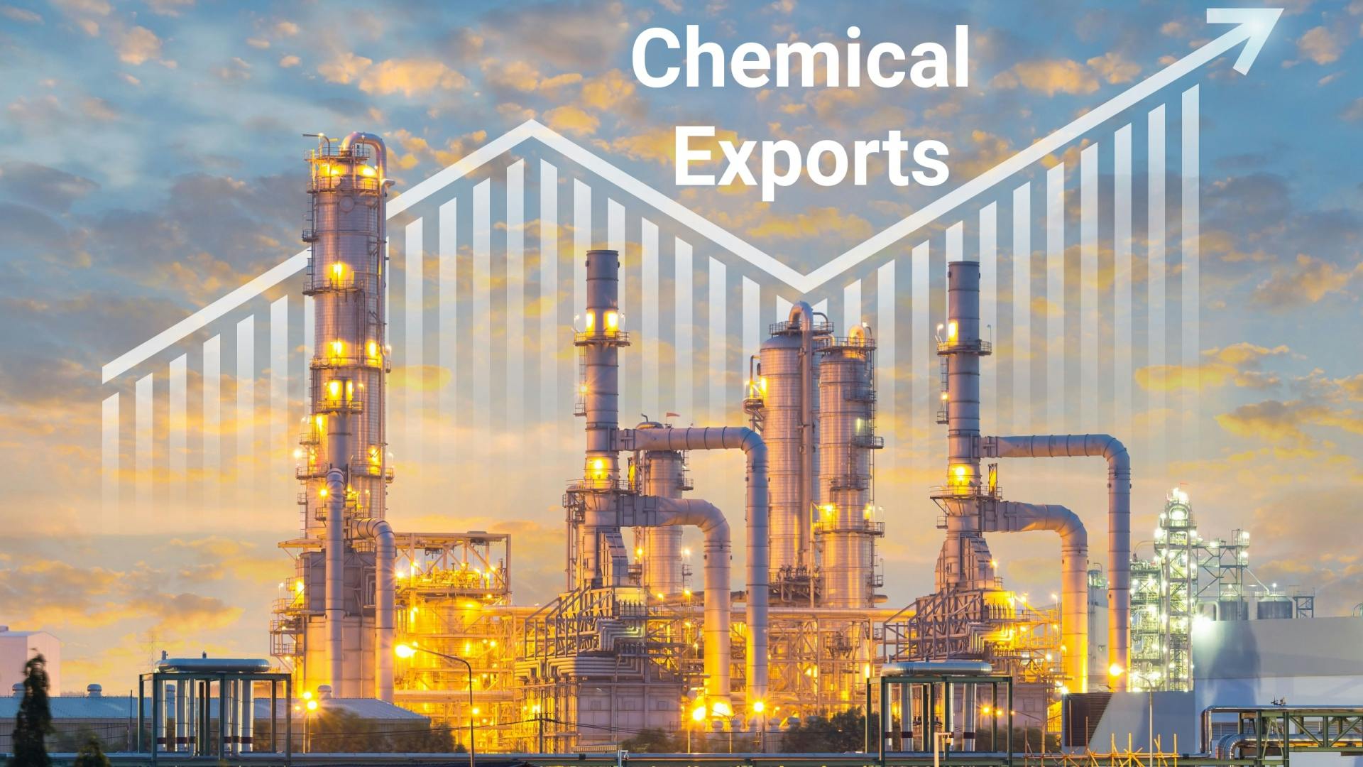 oil and gas plant with chemical exports graph in background