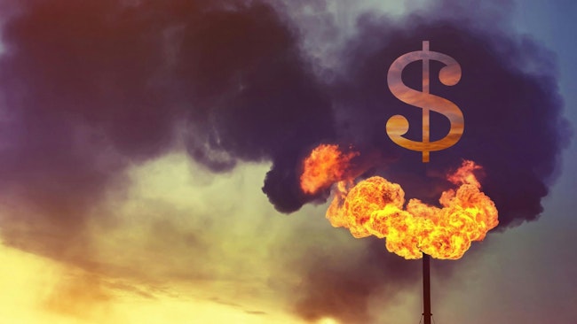 oil and gas industry emissions with dollar sign among the smoke