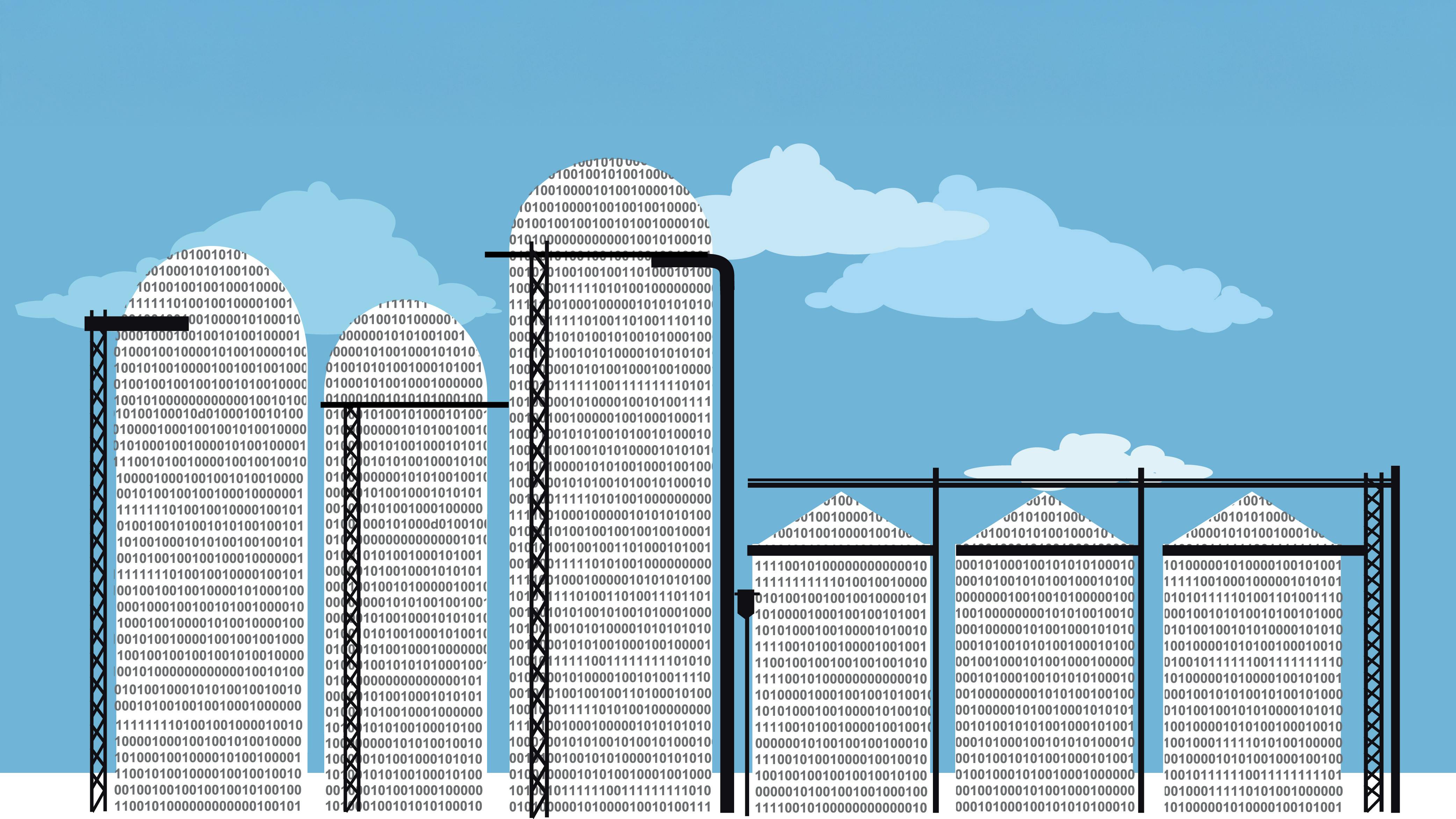 Data silo filled with computer code