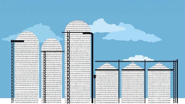 Data silo filled with computer code