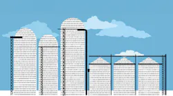 Data silo filled with computer code