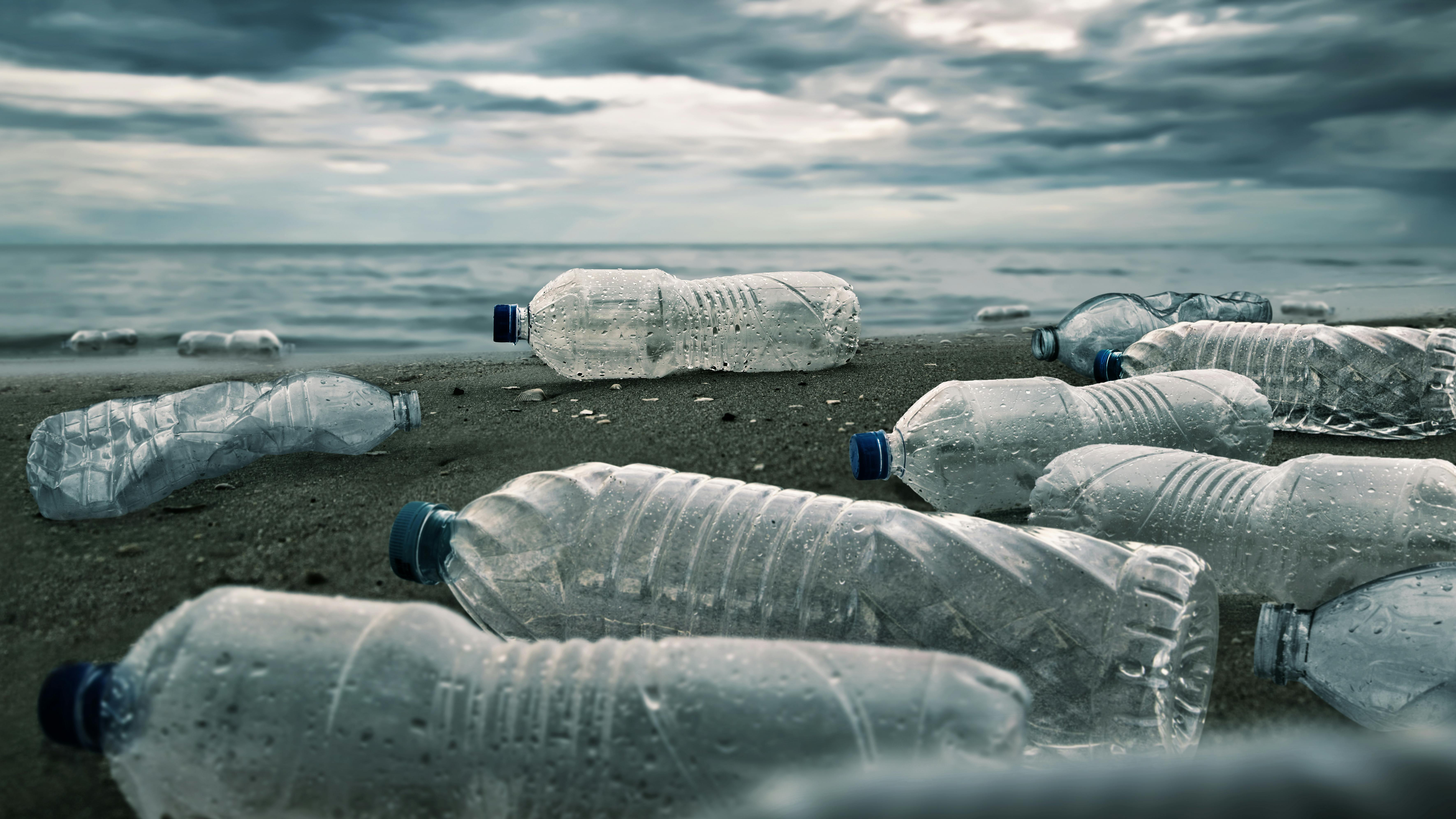 Plastic water bottles pollution in ocean