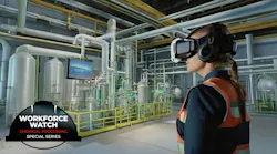 Chemical plant engineer using a VR training simulation