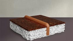 A conceptual schematic of the new woven electrode design. Researchers wove a series of conductive copper wires (the brown-orange pipe) through a very thin membrane to reach the catalyst. A conceptual schematic of the new woven electrode design. Researchers wove a series of conductive copper wires (the brown-orange pipe) through a very thin membrane to reach the catalyst.