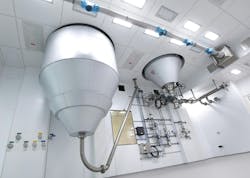 The picture shows a process for particle drying at the BASF Catalyst Development and Solids Processing Center. The picture shows a process for particle drying at the BASF Catalyst Development and Solids Processing Center.