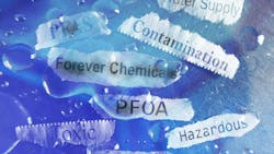 PFAS Forever Chemicals newspaper headlines and water drops PFAS Forever Chemicals newspaper headlines and water drops