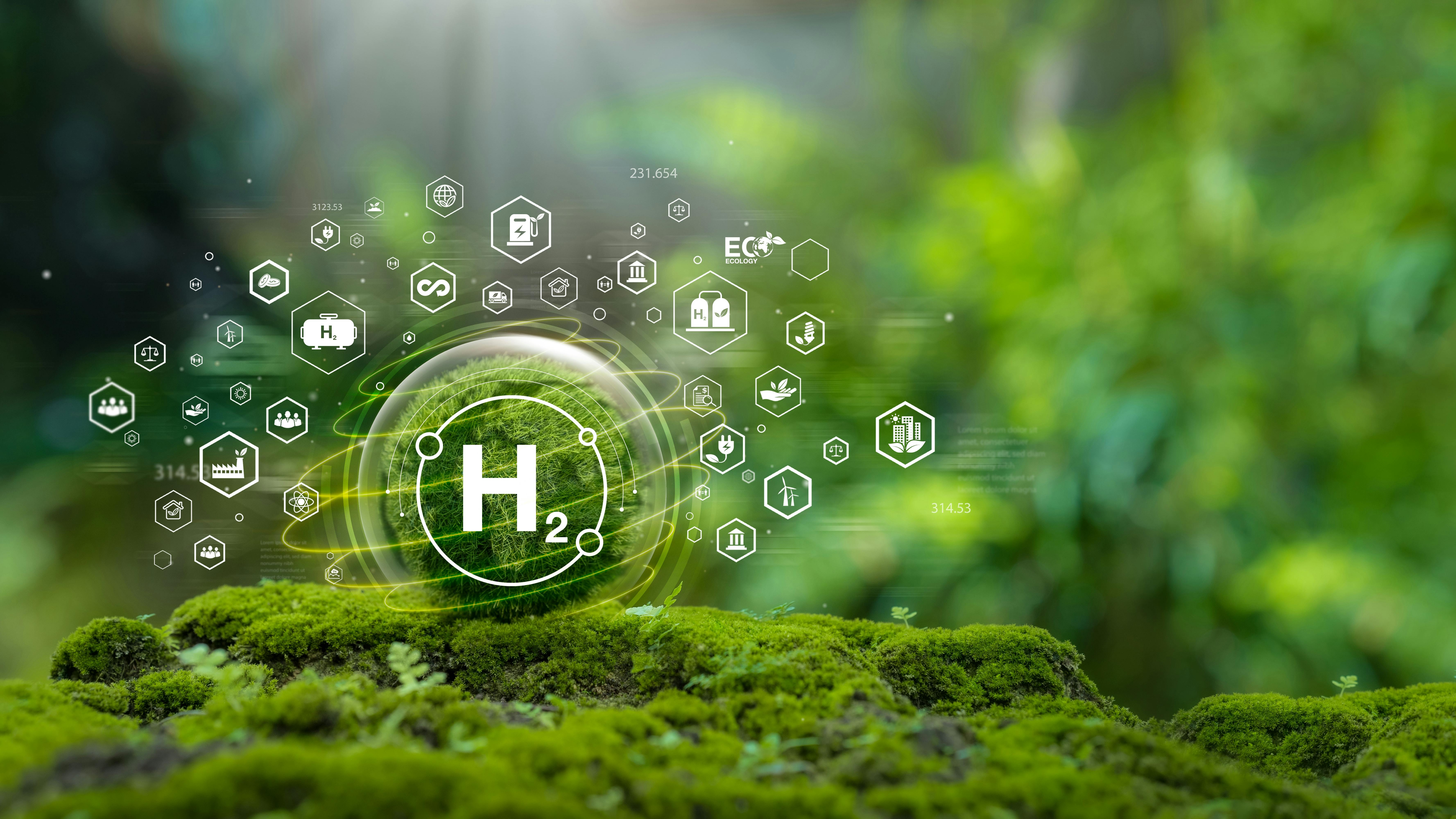 H2 icons surrounded by greenery