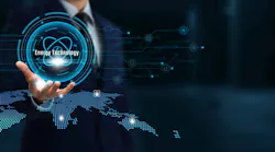 Businessman Holding the Smart Energy Network Connecting Icon Essential to Business and Sustainable Operations with Renewable System and Global Network