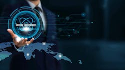 Businessman Holding the Smart Energy Network Connecting Icon Essential to Business and Sustainable Operations with Renewable System and Global Network Businessman Holding the Smart Energy Network Connecting Icon Essential to Business and Sustainable Operations with Renewable System and Global Network