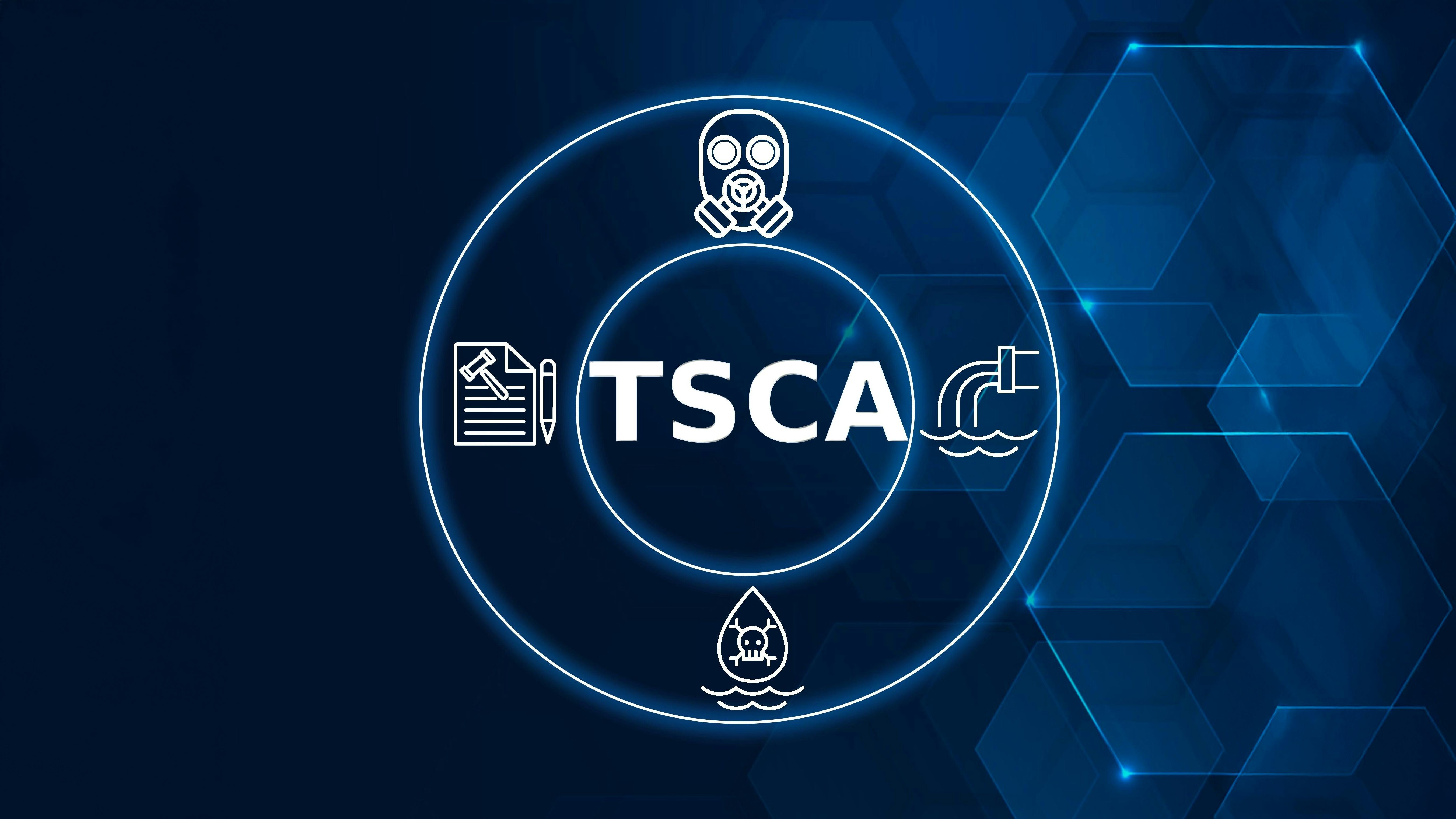 TSCA-related icons on blue background
