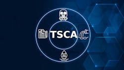 TSCA-related icons on blue background TSCA-related icons on blue background