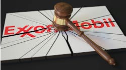 Logo of Exxon Mobil hit by judge's gavel. Logo of Exxon Mobil hit by judge's gavel.
