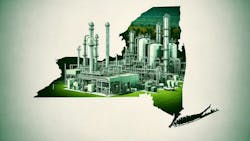 image of a green hydrogen plant with an outline of New York State transposed over it image of a green hydrogen plant with an outline of New York State transposed over it
