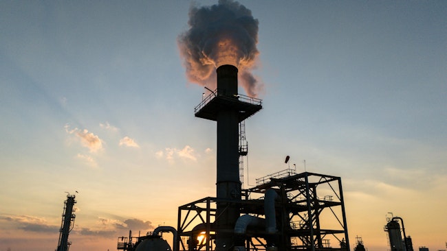 Smoke rises from the LyondellBasell Houston refinery on June 14, 2024, in Houston, Texas. The city’s oldest refinery is preparing to shut down, potentially putting hundreds of people out of work.