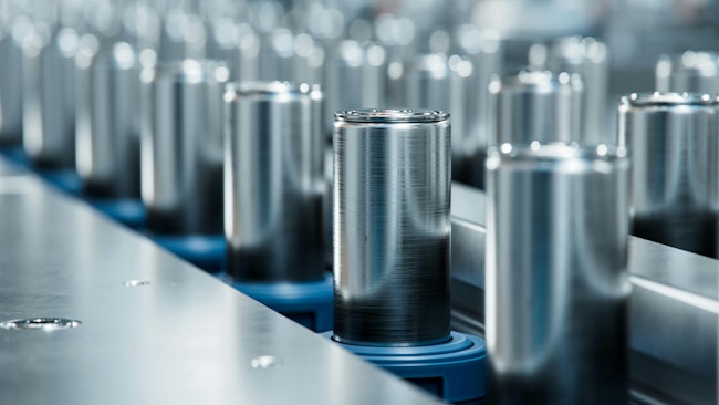 Close-up of High Capacity Battery on Conveyor Line.