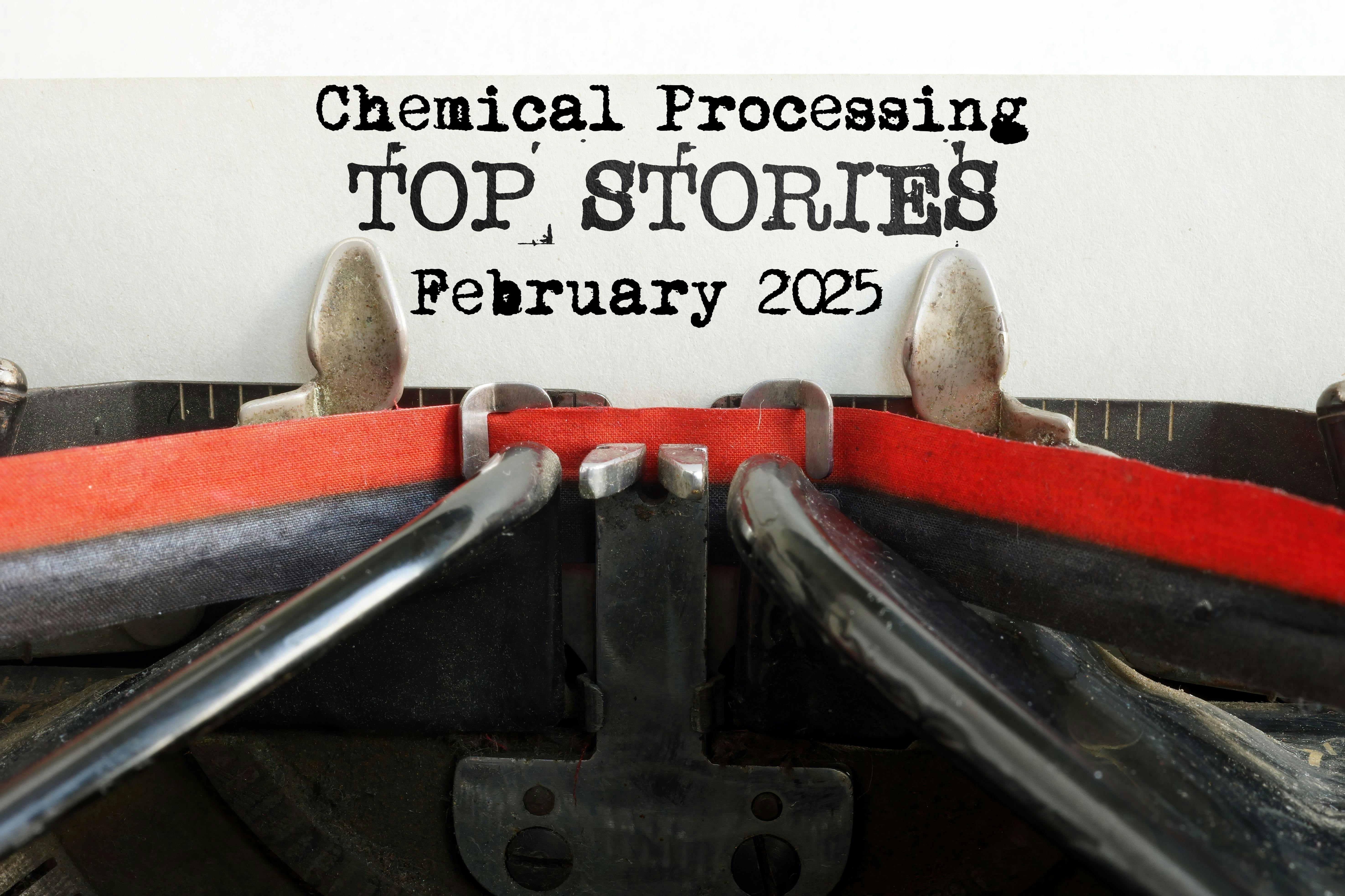 typewriter displaying CP Top Stories February 2025
