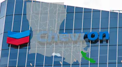 Chevron building and logo with Louisiana map overlayed