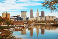 Cleveland, Ohio skyline with Cuyahoga River Cleveland, Ohio skyline with Cuyahoga River