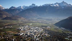 aerial view of DePoly recycling plant in Monthey, Switzerland aerial view of DePoly recycling plant in Monthey, Switzerland
