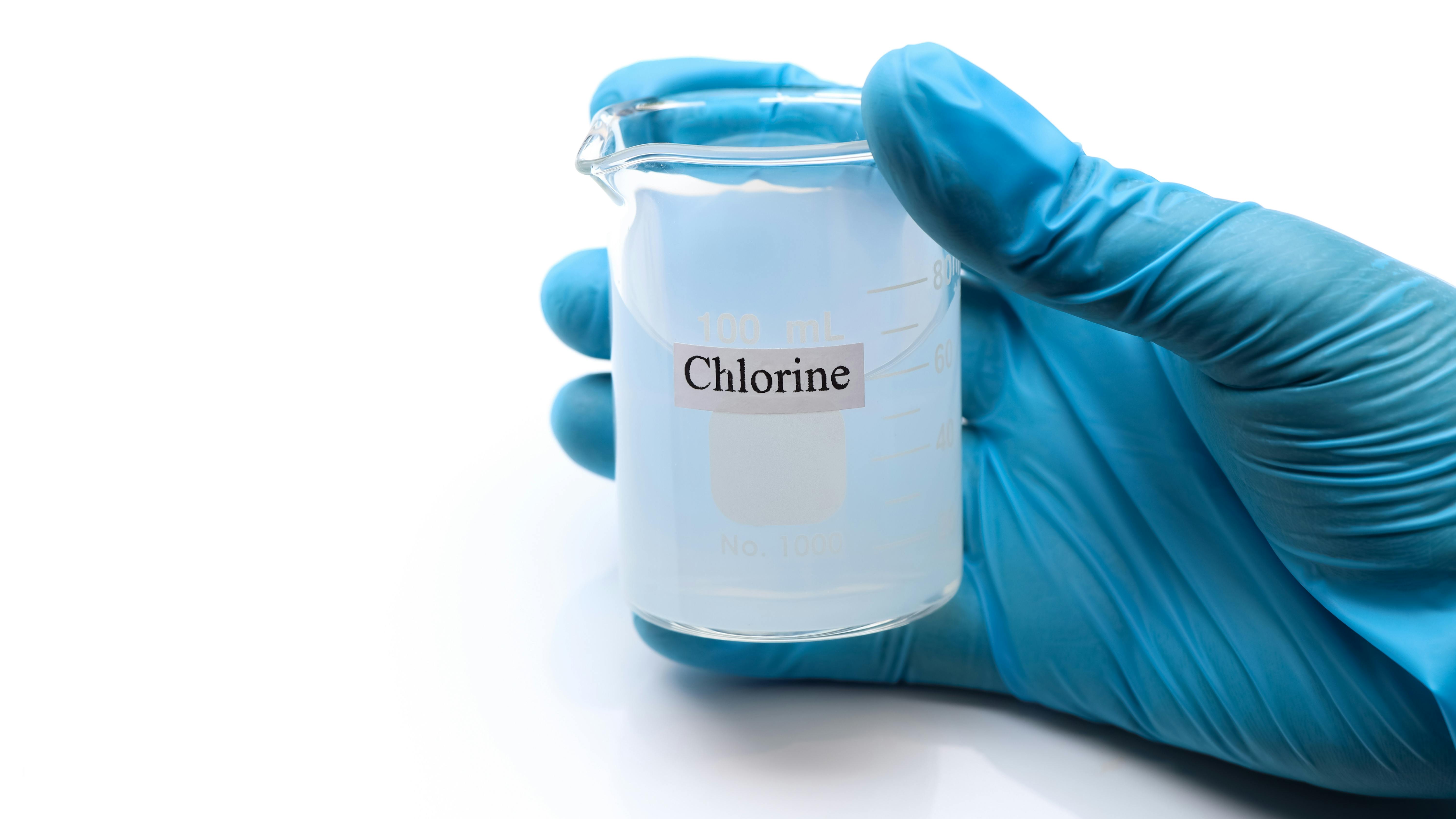 chlorine solution in glass jar