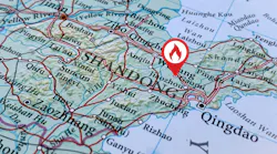 map of China with fire location symbol on Gaomi city in Shandong province
