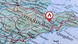 map of China with fire location symbol on Gaomi city in Shandong province map of China with fire location symbol on Gaomi city in Shandong province