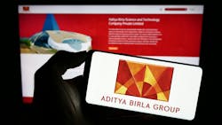 Aditya Birla Group and logo shown on digital phone screen Aditya Birla Group and logo shown on digital phone screen