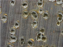 Figure 3. Pitting attack on metal surface. Figure 3. Pitting attack on metal surface.