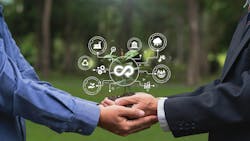 Circular economy icon in globe on nature background Circular economy icon in globe on nature background